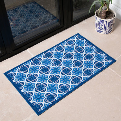 Artsy Doormats Blue Mosaic Tile Indoor Washable Doormat from B&Q