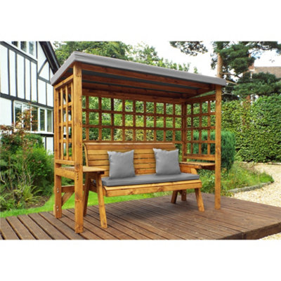 B&Q -  Traditional Zubond Three Seater Abour With 1 X Winchester Cushion Grey & 2 X Scatter Cushion Grey