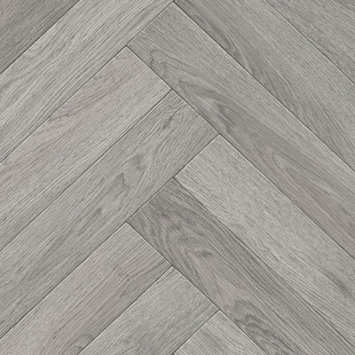 B&Q Herringbone Wood Effect Vinyl Flooring For Livingroom, Kitchen, 3.8Mm Thick Vinyl Sheet-3M(9'9") X 4M(13'1")-12M² Grey