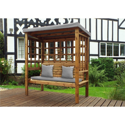 B&Q -  Traditional Ewolth Three Seater Arbour With 1 X Winchester Cushion Grey & 2 X Scatter Cushion Grey