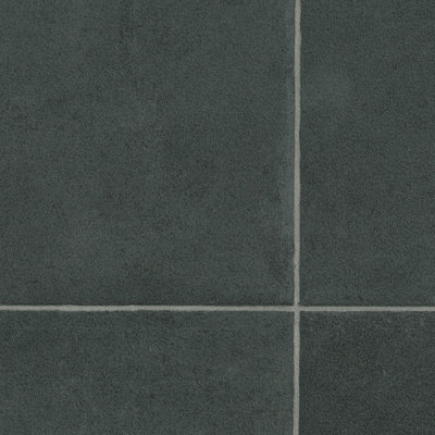  - Dark Grey Stone Effect Anti-Slip Vinyl Flooring For LivingroomKitchen2mm Cushion Backed Vinyl Sheet-2M(6'6") X 2M(6'6")-4M²