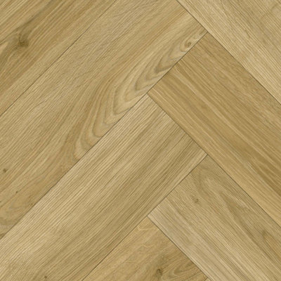 B&Q Herringbone Wood Effect Vinyl Flooring For Livingroom, Kitchen, 1.90Mm Vinyl Sheet-4M(13'1") X 3M(9'9")-12M² Light/Brown