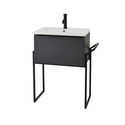 Clifton Bathroom 600mm Wall Mounted Drawer UnitCeramic Basin & Frame  Matt Dark Grey(Central)Brassware Not Included from B&Q