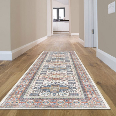  - Blue Bordered Floral Rug For Bedroom& Living Room7mm Thick Stain-Resistant Traditional Rug160Cm X 230Cm