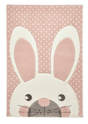 Pink Kids RugAnimal Graphics Pictorial RugStain-Resistant Modern Rug For Living Room& Dining Room-80Cm X 150Cm from B&Q