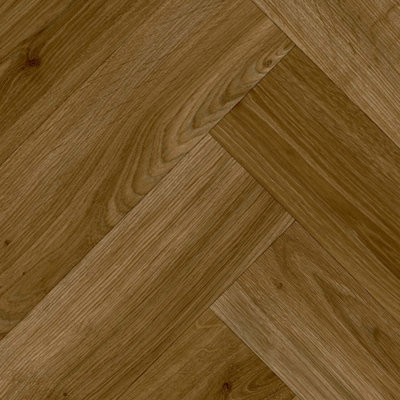 B&Q Brown Herringbone Wood Effect Vinyl Flooring For Livingroom, Kitchen, 1.90Mm Vinyl Sheet-6M(19'8") X 4M(13'1")-24M²