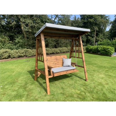 B&Q -  Traditional Brighton Two Seater Swing With 1 X Bench Cushion Grey & 1 X Scatter Cushion Grey
