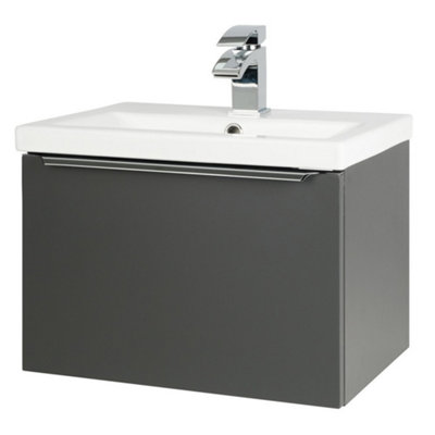 Clifton 500mm Bathroom Matt Dark Grey Wall Mounted Vanity Unit And Basin (Central)Brassware Not Included from B&Q