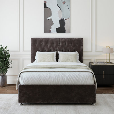 B&Q -  Charcoal Chenille Divan Base And Button Headboard Double