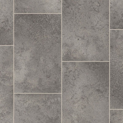  - Grey Stone Effect Vinyl Flooring For LivingroomKitchen2.8mm Thick Cushion Backed Vinyl Sheet -9M(29'5") X 2M(6'6")-18M²