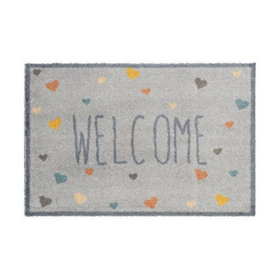 Welcome Love Hearts Machine Washable Anti-Slip Recycled Floor Mat For EntranceKitchen & Hallway-90Cm X 67Cm from B&Q