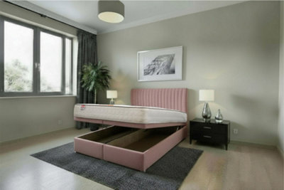 Knight Sleep Emily Ottoman Bed Pink Plush 6Ft  With Mattress & 24"headboardSuper King from B&Q