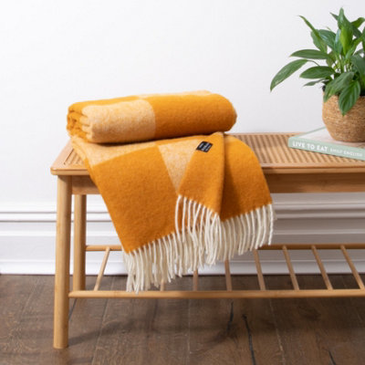 Native Natural Checkerboard Orange Wool Blanket from B&Q