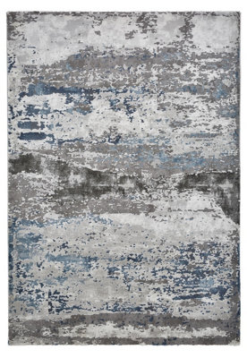 Grey Navy Abstract RugStain-Resistant RugAnti-Shed RugModern Grey Navy Rug For BedroomLiving Room-120Cm X 170Cm from B&Q