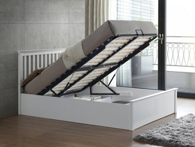 B&Q -  Malmo White Wooden Ottoman Bed And Super Ortho Orthopaedic Mattress Double