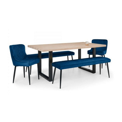 Ashfield Berwick Dining Table2 Luxe Low Blue Benches & 2 Luxe Blue Chairs from B&Q