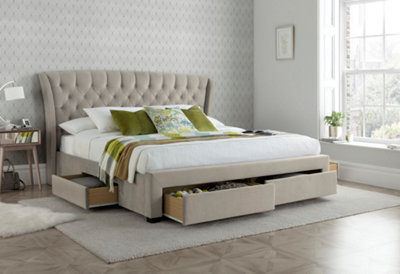 Bedmaster Newton Warmstone Velvet 4 Drawer Storage Bed And Cotswold 3000 Pocket Sprung Natural Mattress Double Grey