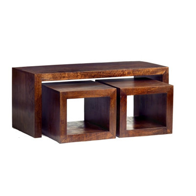 Worcester Poko Dark Mango Cubed John Long Coffee Table Set from B&Q
