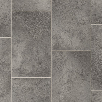  - Grey Stone Effect Vinyl Flooring For LivingroomKitchen2.8mm Thick Cushion Backed Vinyl Sheet-2M(6'6") X 4M(13'1")-8M²