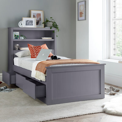 Bedmaster Enzo Grey Wooden 3 Drawer Bookcase Bed And Spring Mattress
