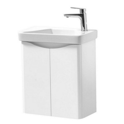 Clifton Bathroom Wall Mounted 2 Door Cloakroom Unit And Ceramic Basin 500mm WideGloss White(Arch)Brassware Not Included from B&Q