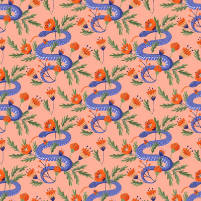 B&Q -  Eco-Friendly Pink Colourful Snake Wallpaper