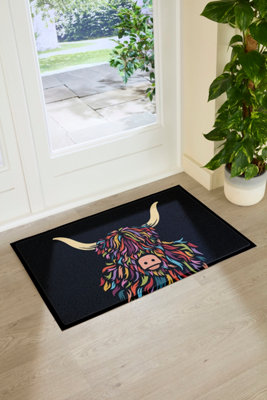 Artsy Doormats Highland Cow Colour Indoor Outdoor Doormat from B&Q