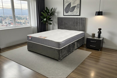 Knight Sleep Emily Charcoal Plush 2Ft6 Bed Set With Orthopaedic MattressNo Drawers & 24"headboardSmall Single
