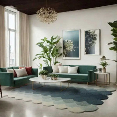 Blue Grey Teal Abstract 12mm Thick Stain-Resistant Rug For Bedroom& Living RoomEasy To Clean Wool Rug-160Cm X 230Cm from B&Q