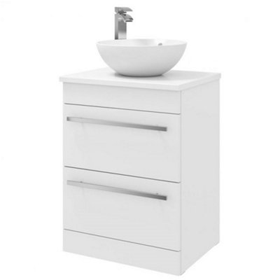 Clifton Bathroom 2-Drawer Floor Standing Vanity Unit With Sit-On Basin And Worktop 600mm WideWhite Brassware Not Included from B&Q