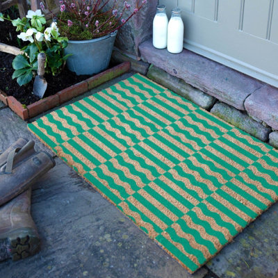 Artsy Doormats Elizabeth Olwen Green Wave Coir Doormat (90X60Cm) from B&Q