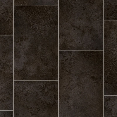  - Dark Grey Stone Effect Vinyl Flooring For LivingroomKitchen2.8mm Thick Cushion Backed Vinyl-5M(16'4") X 2M(6'6")-10M²