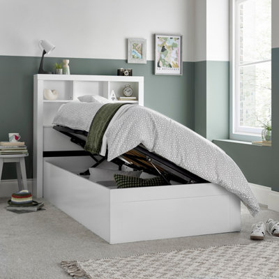 B&Q -  Oscar White Wooden Bookcase Ottoman Storage Bed And Majestic 1000 Pocket Sprung Mattress