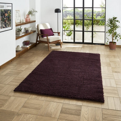 Purple Plain Shaggy 45mm Thick RugStain-Resistant Modern Rug For BedroomDining Room& Living Room-160Cm X 230Cm from B&Q