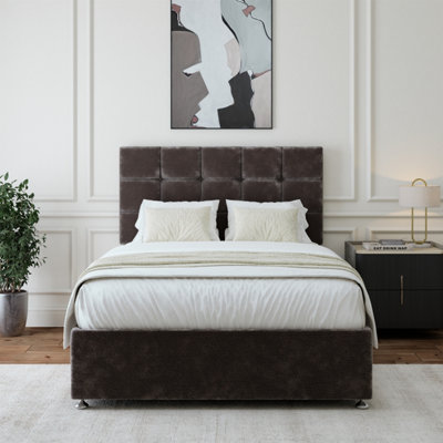 B&Q -  Charcoal Chenille Divan Base And Square Headboard King Size