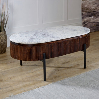 Worcester Ruby Mango Wood Rectangular Fluted Coffee Table With Marble Top & Metal Legs from B&Q