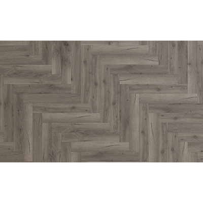  - Aspen Dark Grey Oak Wood Effect Click Laminate Flooring-Herringbone (8mm),for All Rooms& Commercial Usage-Covers 2.57Sqm
