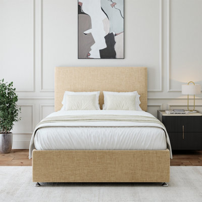 Bedmaster Natural Linen Divan Base And Plain Headboard Double Beige