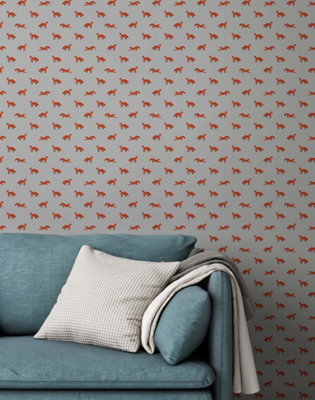 B&Q -  Eco-Friendly Grey Cute Fox Wallpaper