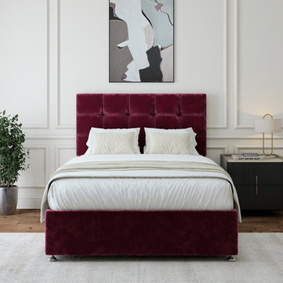 B&Q -  Aubergine Chenille Divan Base And Square Headboard Single