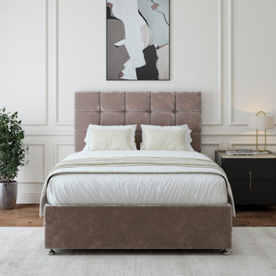 B&Q -  Silver Chenille Divan Base And Square Headboard Small Double