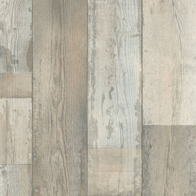  - Beige Wood Effect Vinyl Flooring For LivingroomKitchen2.8mm Thick Cushion Backed Vinyl Sheet-4M(13'1") X 4M(13'1")-16M²