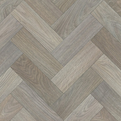 B&Q Herringbone Wood Effect Vinyl Flooring For Livingroom, Kitchen, 2.8Mm Vinyl Sheet-3M(9'9") X 3M(9'9")-9M² Brown