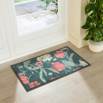 B&Q -  William Morris Rose Indoor Washable Doormat 80X50Cm