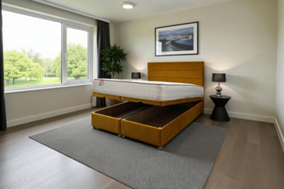 B&Q -  York Ottoman Bed Mustard Plush 2Ft6 With Mattress & 24"headboardSmall Single