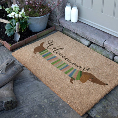 Artsy Doormats Welcome Sausage Dog Coir Doormat (90 X 60Cm) from B&Q