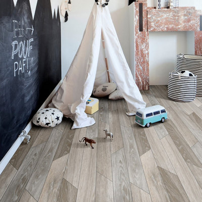 B&Q Wood Effect Vinyl Flooring For Livingroom, Kitchen, 2.3Mm Thick Lino Vinyl Sheet-9M(29'5") X 4M(13'1")-36M² Beige