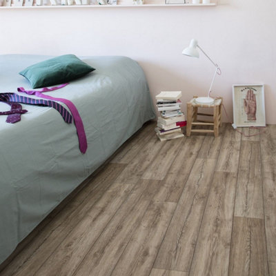 B&Q Wood Effect Vinyl Flooring For Livingroom,Hallway,Kitchen,2.0Mm Thick Cushion Backed Vinyl Sheet -4M(13'1") X 4M(13'1")-16M² Brown