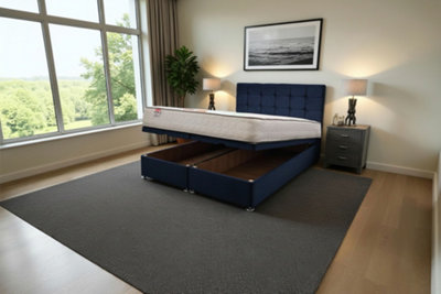 Knight Sleep Cubed Ottoman Bed Navy Plush 4Ft6  With Mattress & 24"headboardDouble from B&Q