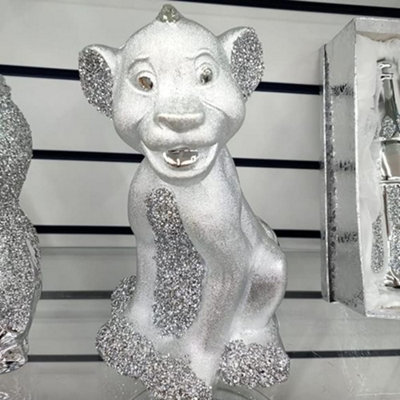 Biznest Bling Crushed Diamond Silver Kingsimba Ceramic Sparkly Shelf Sitter Ornament from B&Q